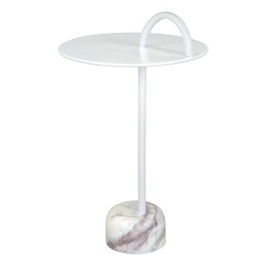 HomeRoots 25" White Iron And Marble Round Pedestal End Table - 1 of 4