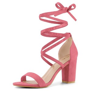 Allegra K Women's Back to College Open Toe Lace Up Chunky High Heels Strappy Sandals - 1 of 4
