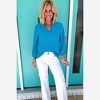 Amaryllis Women’s Textured V-Neck Top with Shirred Trim Three-Quarter Balloon Sleeves Relaxed - 4 of 4