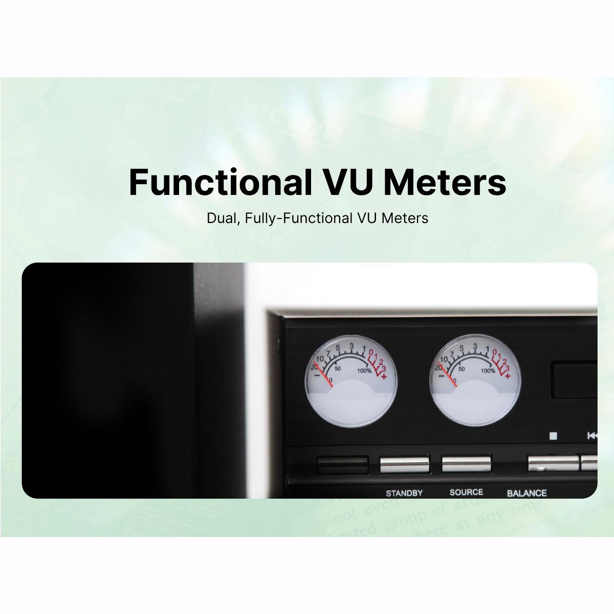 VICTOR Milwaukee 50 Watt Desktop Bluetooth Stereo System with CD/MP3 Player, FM Radio, Functioning VU Meters, and Detached Stereo Speakers, Black - thumbnail 8