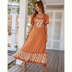 Clearlove Womens Summer Floral Print Cotton Short Sleeve Flowy Dress - 1 of 4