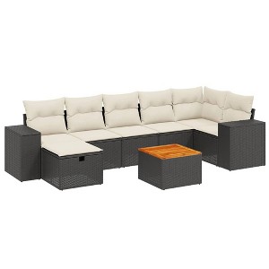 vidaXL 8 Piece Patio Sofa Set with Cushions Black and Cream - 3x Middle + 3x Corner + Footrest + Table - 1 of 4