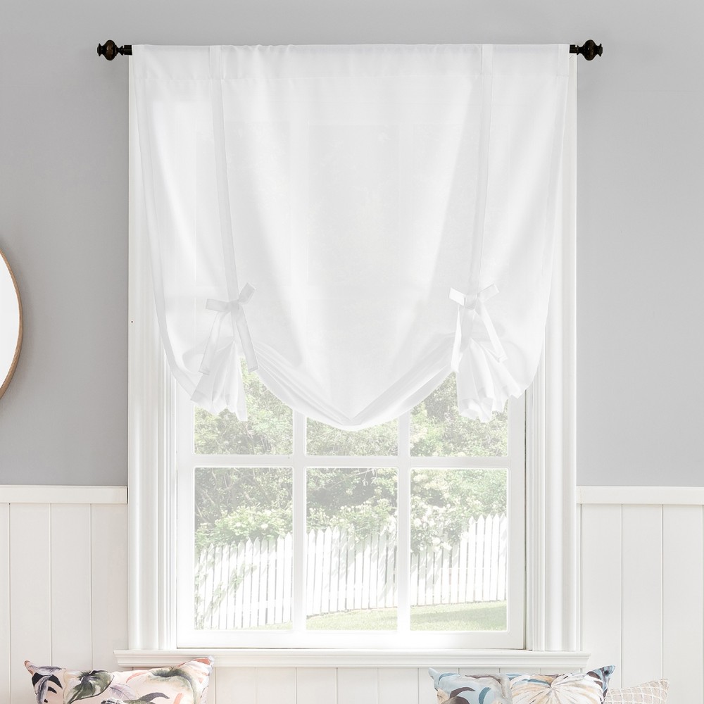 Photos - Curtain Rod / Track 40"x63" No. 918 Light Filtering Semi-Sheer Noah Heathered Texture Rod Pocket Tie-up Window Shade White: Short Curtain Panel