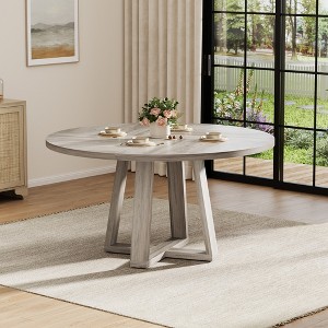 47" Round Dining Table for 4-6, Wood Kitchen Table with Cross Base, Modern Circular Dinner Table, Breakfast Table for Home Dining Room, No Chairs - 1 of 4