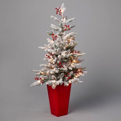 4' Pre-Lit Flocked Balsam Fir Potted Artificial Christmas Tree with Red Berries Clear Lights - Wondershop™