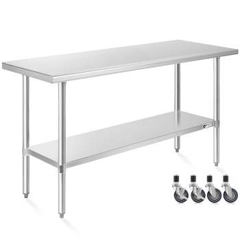KUTLER Stainless Steel Table with Caster Wheels, NSF Heavy Duty Commercial Prep and Work Table with Undershelf for Restaurant, Hotel, Home