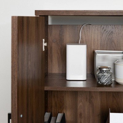 Natural Walnut L-Shaped Computer Desk with USB Port and Filing Cabinet