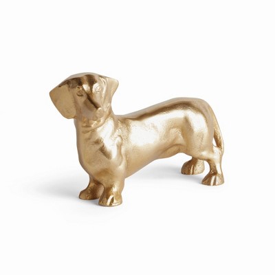 Plum & Post Loki Dog Sculpture - Gold Aluminum Dachshund Figurine