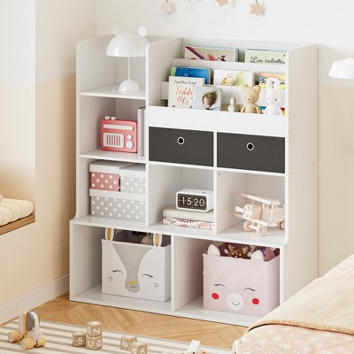 Kids Storage Organizer, Kids Bookshelf with Drawers, Modern Bookcase with Cubbies, Floor Storage Cabinet, Wooden  Storage Chest for Kids Room