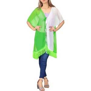 LA LEELA Women's Summer Vacation Beachwear Mini Bathing Suit Open Front Boyfriend Holiday Swimwear Coverups Duster Cardigan - 1 of 4