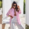 Womens Shirt Dress with Waist Belts Side Slit Boyfriends Style Button Down Shirts Longline Stripe Shirts Floral Tops - 2 of 4