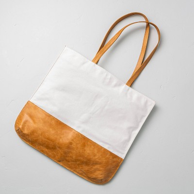 Canvas & Leather Tote Bag Cream/Tan - Hearth & Hand™ with Magnolia