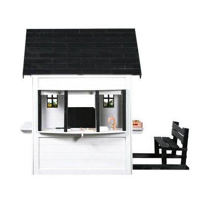 Oceano White and Black Wooden Playhouse with Kitchen and Garden