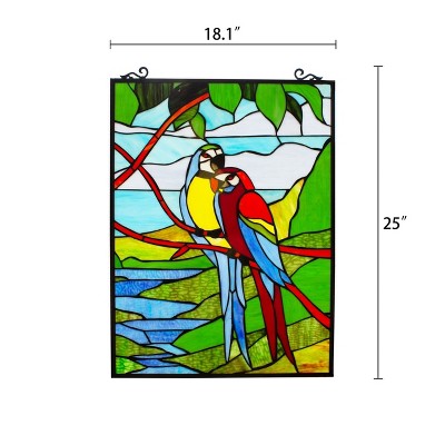 Chloe Lighting Macaw Love-Birds Tiffany-Style Animal Window Panel 24 Height (little damaged, see the pictures)