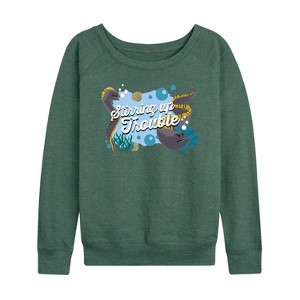 Women's - Disney - Stirring Up Trouble Lightweight French Terry Wide Neck Long Sleeve Shirt - 1 of 4