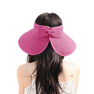 Anna-Kaci Women's Wide Brim Visor Hat with Bow Detail Adjustable Velcro Closure for Beach or Outdoor Protection - 1 of 4