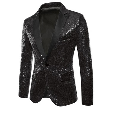 Lars Amadeus Men's Sequin Peak Laple Sparkly Party Show Glitter Sports Coat