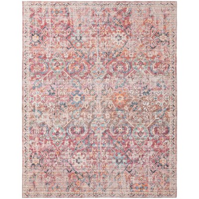 Ivory and Pink Rectangular Washable Flatweave Area Rug 8' x 10'