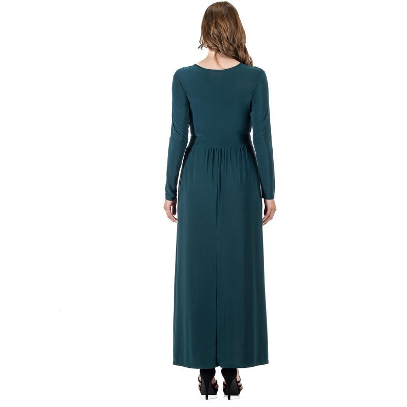24seven Comfort Apparel Womens Long Sleeve V Neck Side Slit Maxi Dress, 3 of 5