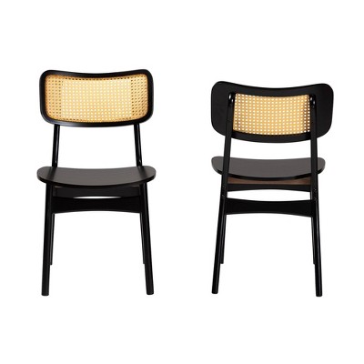 Baxton Studio 2pc Tafari Wood and Rattan Dining Chair Set Dark Brown/Light Brown: Armless, Rubberwood Frame, Spot Clean