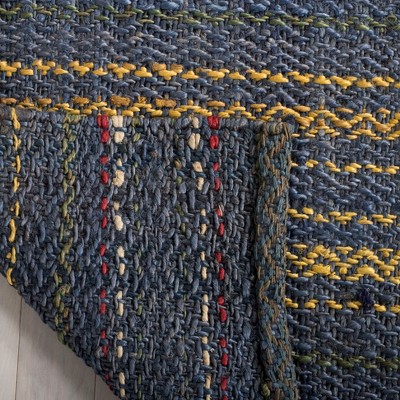 Blue and Gold Handwoven Jute Area Rug, 8' x 10'