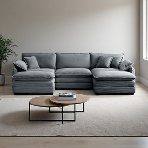115.34" Corduroy U-Shaped Modular Sectional Sofa with Double-Layer Cushions & 2 Ottomans - 1 of 4