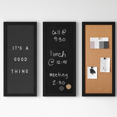 Black Woodgrain Cork, Chalk, and Letter Board Set