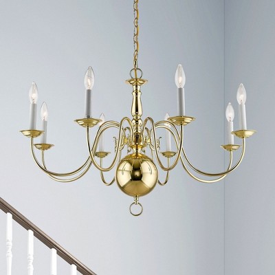 Elegant Williamsburgh Polished Brass 8-Light Colonial Chandelier