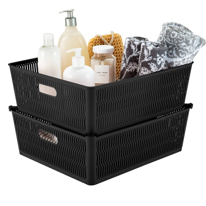 Simplify 2pk Large Slide and Stack Storage Shallow Totes Black, 1 of 13