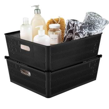 Simplify 2pk Large Slide and Stack Storage Shallow Totes Black