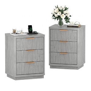 Fluted Farmhouse Night Stand, Fluted Nightstand with Charging Station, FlutedNightstand Bedroom with Drawers, Modern Mid Century Bedside Table - 1 of 4