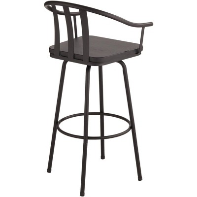 Lael Modern Industrial Black Swivel Bar Stool with Wood Seat