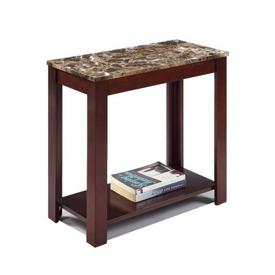 Impressive Chairside Table with Marble Top Brown - Benzara