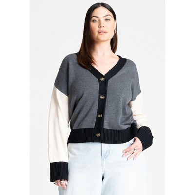 ELOQUII Women's Plus Size Colorblocked Boxy Cardigan