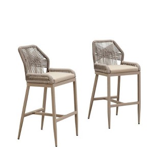 PURPLE LEAF Patio Sunbrella Bar Stools Set of 2 Handwoven Wicker Bar Height Stool Modern Aluminum Outdoor Wicker Barstools with Back and Cushion - 1 of 4