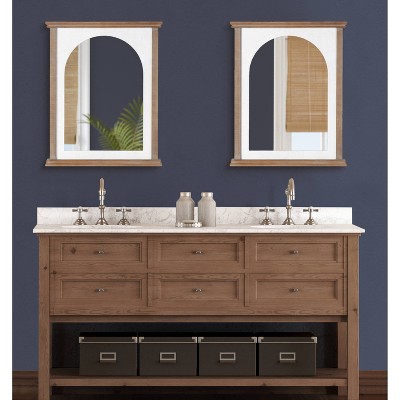 Rustic Brown and White Arched Wood Vanity Mirror