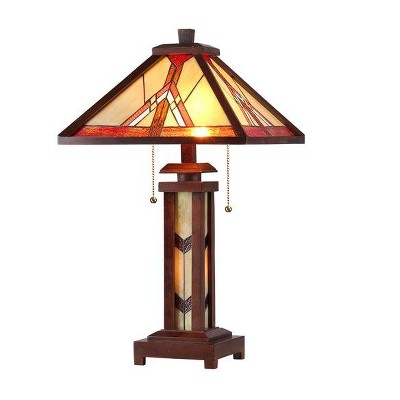 Chloe Lighting Anton Tiffany-Style 3 Light Mission Double Lit Wooden Table Lamp 15" Shade