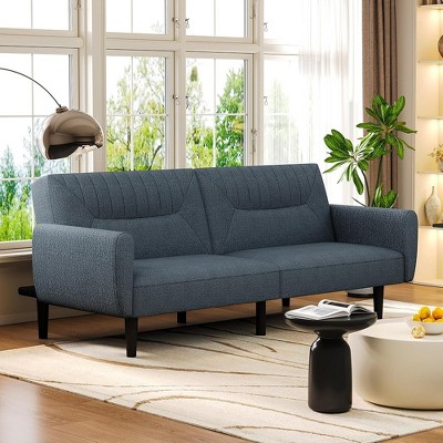 JUJABU 75.8″ Convertible Loveseat Linen Futon Sofa Couch with Adjustable Backrest