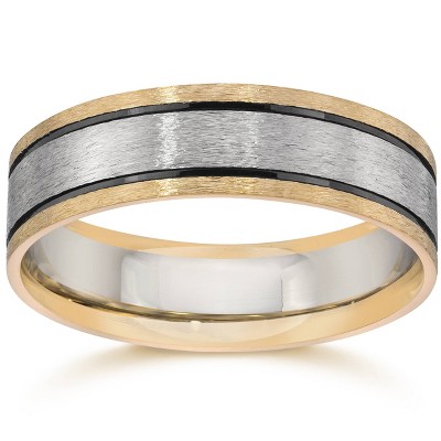 Pompeii3 Double Inlay Brushed Wedding Band 14K White & Yellow Gold