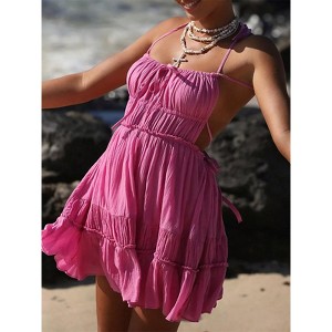 Clotth Women Y2K Spaghetti Strap Mini Dress Summer Solid Color Sleeveless Ruffled Party Dress For Cocktail Beach Club Streetwear - 1 of 4