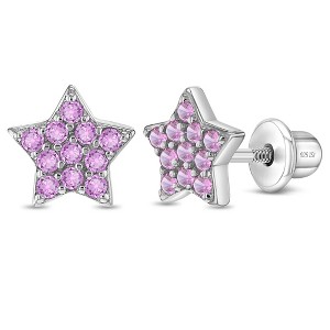 Girl's Sparking CZ Stars Screw Back Sterling Silver Earrings - In Season Jewelry - 1 of 4