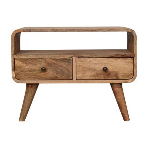 23.62" Solid Wood TV Stand Mini Curved Media Unit with Oak-ish Finish, 2 Drawers and Nordic Style Legs for Living Room and Bedroom - 1 of 4