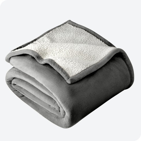 Grey Throw travel Size Faux Shearling Fleece Blanket By Bare Home Target