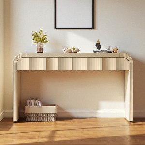 Mshliw 55'' Console Table with 2 Drawers and Fluted Front, Sofa Table, Entryway Table with Rounded Corners and Adjustable Feet for Living Room - 1 of 4