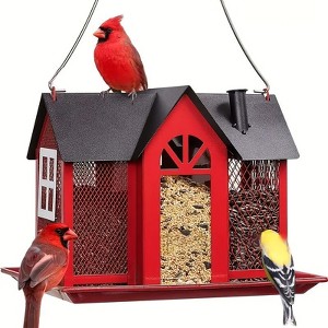 1 Outdoor Bird Feeder House - Metal Mesh Wild Bird Feeder with Triple Feeders. Durable, and Suitable for Finches, Cardinals & Chickadees. - 1 of 4