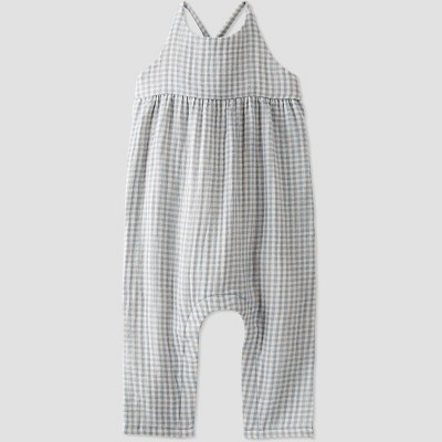 Image of little Planet By Carter's Baby Creek Gingham Gauze Jumpsuit - Blue Newborn
