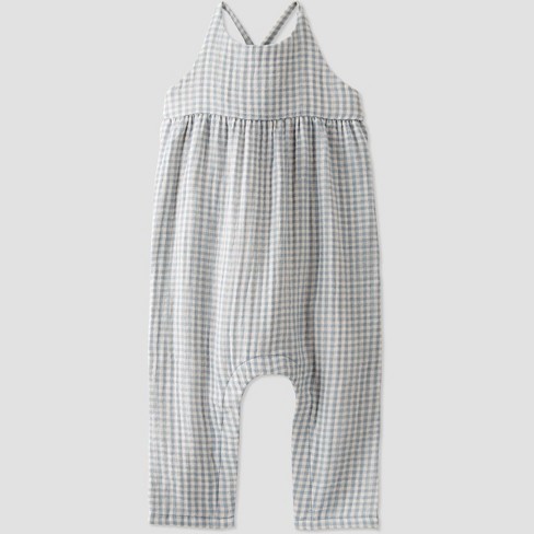 little Planet By Carter's Baby Creek Gingham Gauze Jumpsuit - Blue Newborn