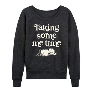 Women's - Peanuts - Taking Some Me Time Lightweight French Terry Wide Neck Long Sleeve Shirt - 1 of 4