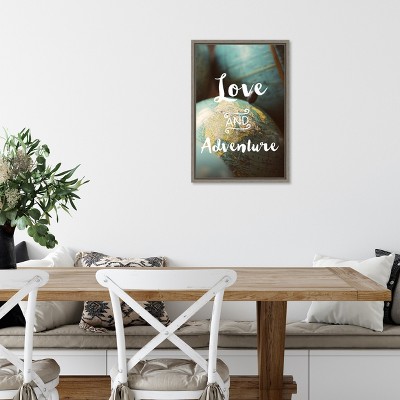 Love and Adventure Typography Canvas Wall Art with Distressed Greywash Frame