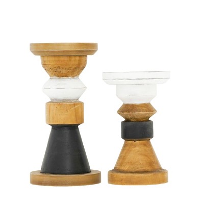 VIP Wood 9.5 in. Multicolor Candle Holders Set of 2